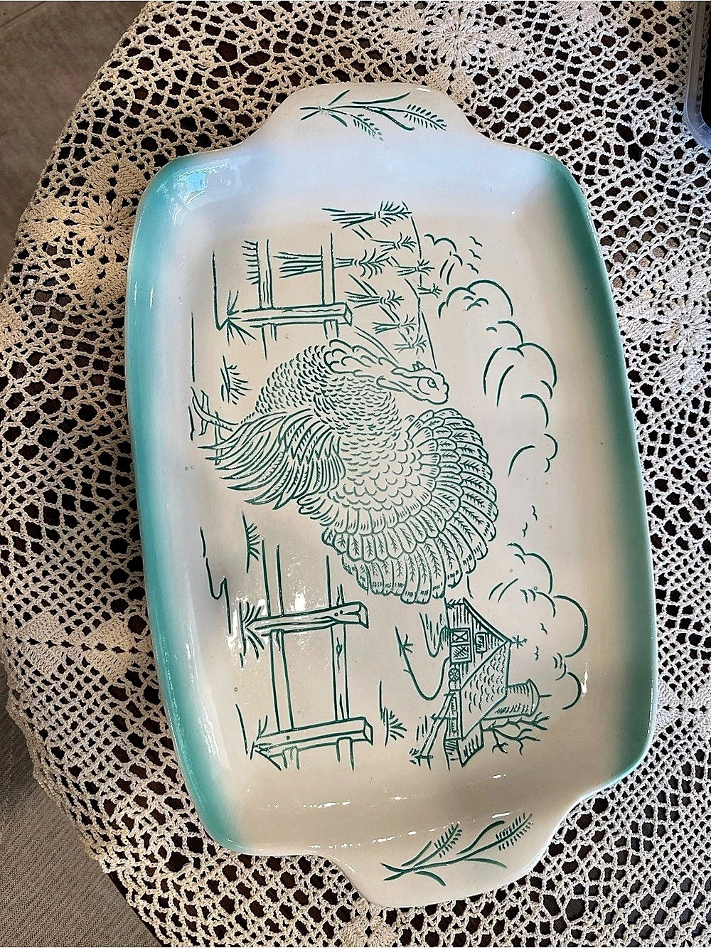 Rare Turkey Platter in turquoise.